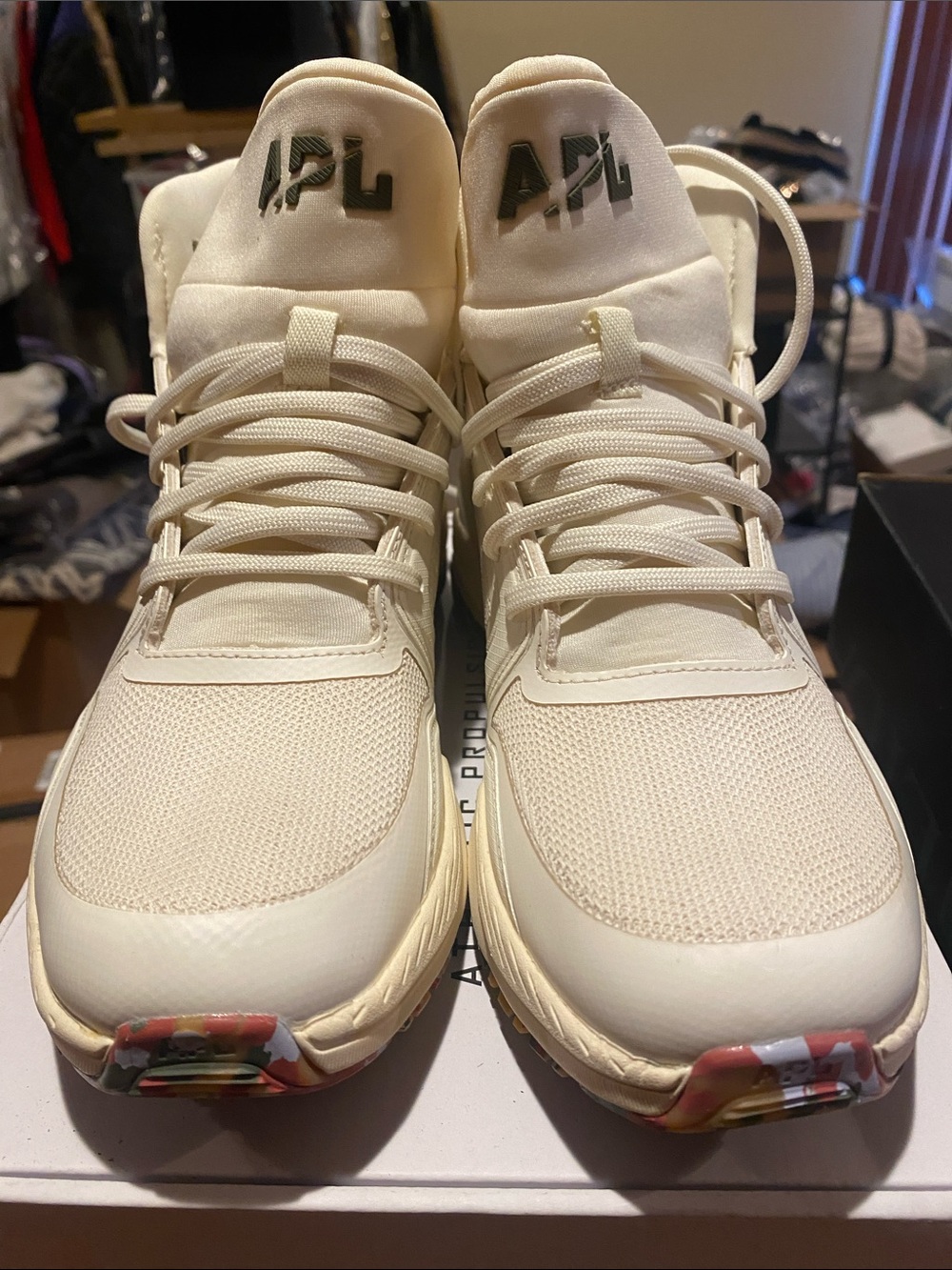 NIB APL Cream Mesh Lace-Up Sneakers with Multicolor Accents